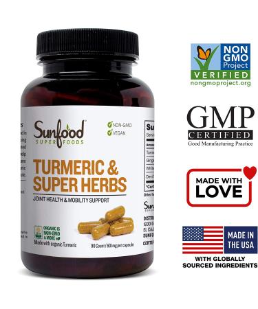 Sunfood Turmeric & Super Herbs 601 mg - 90 Capsules for Wellness - Buy Online on GoSupps.com