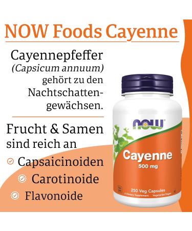 Now Foods Cayenne 500mg - 250 Vegan Capsules | Laboratory Tested Plant-Based Gluten Free Soy Free Vegetarian - International Shipping Available - Buy Online on GoSupps.com