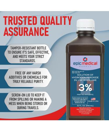 Hydrogen Peroxide 32 oz - First Aid Antiseptic & Multipurpose Cleaner | 3% USP Topical Wash for Cuts Scrapes & Skin Irritations - Ships Internationally - Buy Online on GoSupps.com