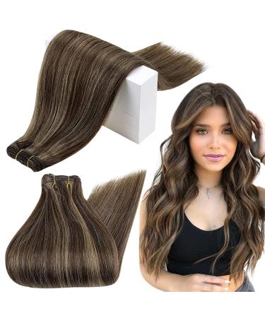 Runature real hair drinking weft extensions real hair dark brown with ash brown sew in weave human hair bundle extensions tresse 45cm 18 inch #2p8a 100g 45cm 2-treats #2P8A