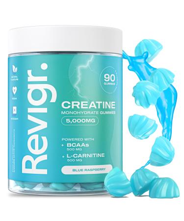 Revigr Max 5000mg 90 Creatine Monohydrate Gummies Added 500mg BCAAs + 500mg L-Carnitine Vegan & Sugar-Free Premium Pre-Workout Gym Supplement (1 Month Supply) (Blue Raspberry) - Buy Online on GoSupps.com