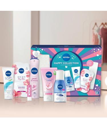 NIVEA Happy Collection Skincare Gift Set for Women - Anti-Perspirant, Facial Cream, Lip Balm, Eye Make-Up Remover, Moisturiser, Face Mask & Wash Cloth - Buy Online on GoSupps.com