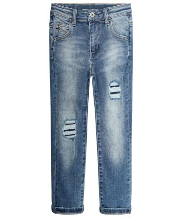 KIDSCOOL SPACE Baby Little Boys Jeans Elastic Band Inside Straight Fit Ripped Denim Pants 6-7 Years Deepblue-2583