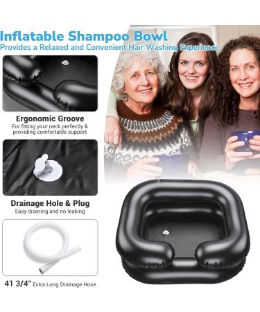 AW Set of 2 Inflatable Shampoo Bowls - Portable Hair Washing Basins for Elderly, Disabled, Pregnant Women - Black - Buy Online on GoSupps.com