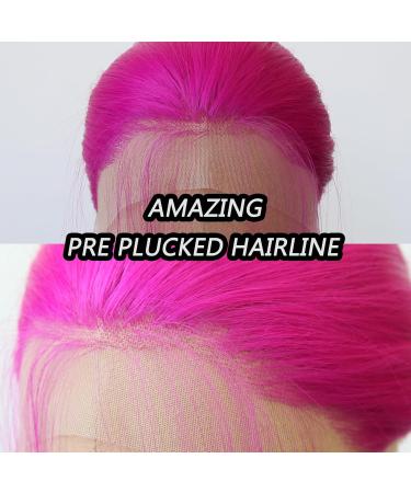 Tawarm Long Smooth Rose Red Lace Front Wig - Synthetic Glue-Free High Temperature Fiber for Women - Bright Pink Straight Daily Wear - Buy Online on GoSupps.com