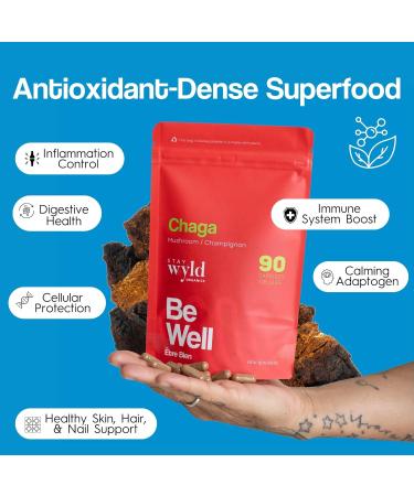 Stay Wyld Organics - Chaga Mushroom Supplement - 100% Canadian Mushroom Organic Chaga Capsules Supplements for Natural Cholesterol Level and Immune Support Non-GMO 90 Capsules Pouch - Buy Online on GoSupps.com