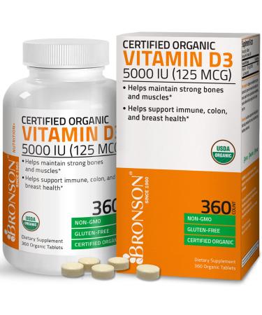 Bronson Vitamin D3 5,000 IU (1 Year Supply) for Immune Support, Healthy Muscle Function & Bone Health, High Potency Organic Non-GMO Vitamin D Supplement, 360 Tablets - Buy Online on GoSupps.com