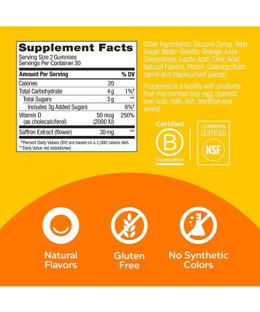OLLY Hello Happy Gummy Worms - Mood Balance Support with Vitamin D & Saffron - 60 Count - Buy Online on GoSupps.com