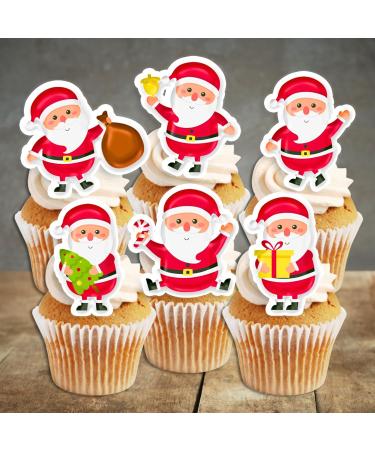 PRECUT Christmas Santa Cupcake Toppers Edible Santa Cake Decorations Christmas Decorations Santa Cake Topper (12) - Buy Online on GoSupps.com