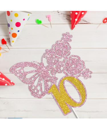 Tenhaisi Pink & Gold 3D Butterfly Flower Sign 10 Cake Topper - Happy 10th Birthday/Anniversary Party Decoration 3D Cake Topper- Girls 10th Birthday Party Supplies - Buy Online on GoSupps.com