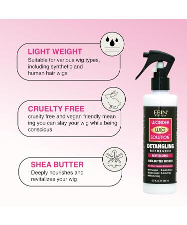 Wonder Wig Solution Detangling Refresher Spray 8.5oz for Wig| Protecting Hair and Gives Hydration with Shea Butter Infused Formula Moisturizing and Soften Hair Detangler Hair with High Shine 8.5 Fl Oz (Pack of 1) Detangling Refresher - Buy Online on GoSupps.com