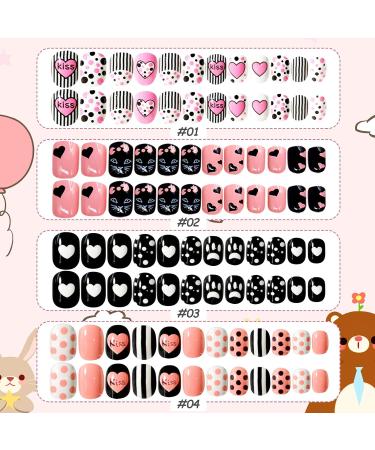 Kalolary 96PCS Kids False Nail Kit - Pre-glue Full Cover Dot Heart Pattern Short Nails with Nail Glue Sticker - Cute Gift for Little Girls - Buy Online on GoSupps.com