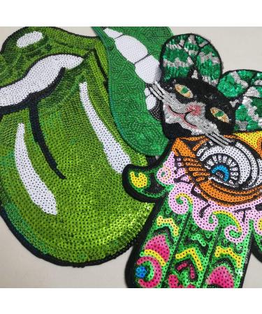 Green Sequin Patch DIY Clothing Embellishment - Beaded Embroidered Pattern Decals - Buy Online on GoSupps.com