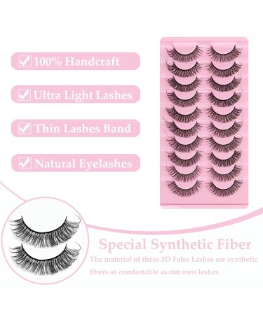 10 Pairs 3D False Eyelashes - Natural D Curl Russian Strip Lashes with Clip | Fluffy Wispy Extension for Stunning Eye Makeup - Buy Online on GoSupps.com