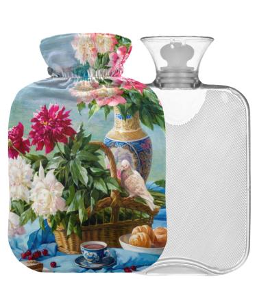 Naanle oil painting Bird Flowers Heat bottle Mit Transparent Warm Flap 2l Large Heat bottle for Bed Handfoot Warmer Pain Relief Heat and Cold Therapy