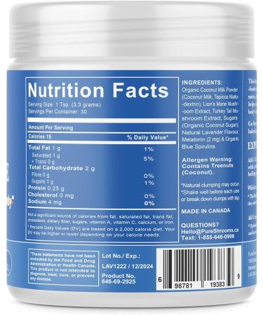 Blue Lavender Tea latte - Relaxing Lavender Milk Tea with Superfoods and Adaptogens - Blue Spirulina Turkey Tail Lion's Mane Mushroom Coconut Milk Powder- Soothe Restlessness - 30 Servings - Buy Online on GoSupps.com