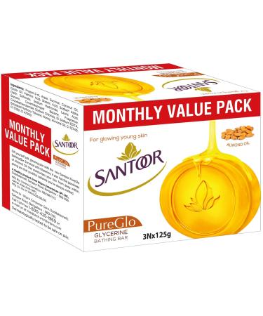 Santoor Pure Glo Glycerin Soap - 125gm (Pack of 3)