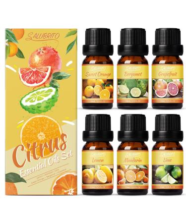 Salubrito Citrus Essential Oils Set for Diffuser, Fragrance Oil | Citrus Set of 6 - Sweet Orange, Bergamot, Lemon, Grapefruit, Essential Oil for Soap Making, Diffusers, Candle Making, Slime
