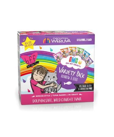 Weruva B.F.F. OMG - Best Feline Friend Oh My Gravy! Grain-Free Natural Wet Cat Food Pouches, Original Tuna Recipes in Gravy Rainbow  Gogo Variety Pack 3 Ounce (Pack of 12)