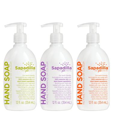 Sapadilla Liquid Hand Soap - Three Scent Variety - Made with 100% Pure Essential Oil Blends Cleansing & Moisturizing Aromatic & Fragrant Hand Soap Plant Based Biodegradable 12 Ounce (Pack of 3) Variety Pack 12 Fl O...