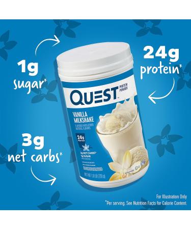 Quest Nutrition Vanilla Milkshake Protein Powder 24g of Protein 1g of Sugar 1.6 Pound 23 Servings & Cinnamon Crunch Protein Powder 20g Protein 2g Net Carb 1g Sugar Low Carb - Buy Online on GoSupps.com