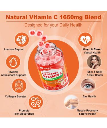 Natural Liposomal Vitamin C 1000mg Gummies for Adults Kids 9+, 1660mg Chewable Vitamin C w/ 11mg Zinc, D3, Elderberry, Echinacea, Bioflavonoid, Immune Support - Organic VIT C from Fruits, Sugar Free 60 Count (Pack of 1) - Buy Online on GoSupps.com