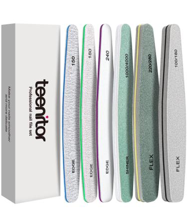 Nail File Buffer, Teenitor Gel Nail File Set Professional Nail Buffer File Block Natural Manicure File Nail Polisher Washable Double Sided 6 Piece Assortment 1
