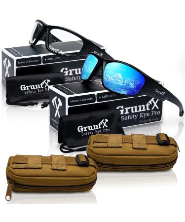 GruntX Ballistic Shooting Safety Glasses & Sunglasses for Men, Polarized & Clear Gift Pack: Blue + Clear + Molly Pouches