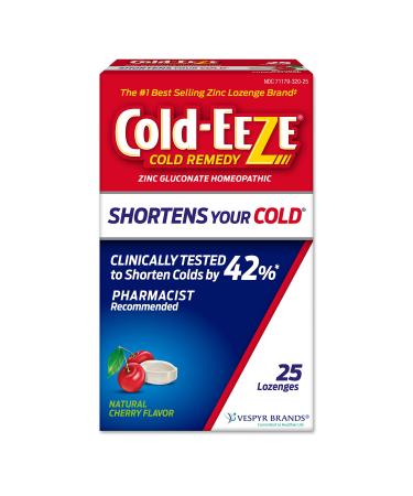 Cold-EEZE Natural Cherry Zinc Lozenges, Homeopathic Cold Remedy, Reduces Duration of the Common Cold, Sore Throat, Cough, Congestion and Post Nasal Drip, 25 Count 25 Count (Pack of 1)