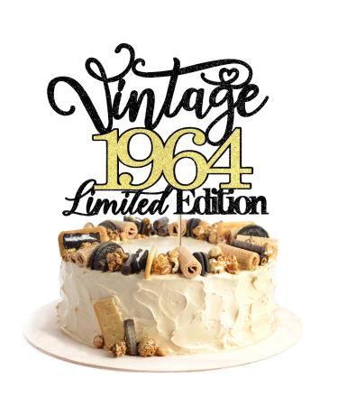 Migeaks legend since 1964 cake topper 60th birthday happy birthday cake topper men and women cheer 60 years old handmade black glitter cake decoration Black Gold 1964 vintage