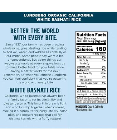 Organic California White Basmati Rice - Lundberg Family Farms (32 oz, 3-Pack) | Gluten-Free, Non-GMO, Vegan, Kosher - Buy Online on GoSupps.com