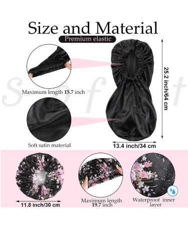 4-Piece Soft Hair Bonnets & Shower Caps Set for Women - Floral Black | Reusable, Adjustable, Waterproof Satin Caps for Silky Hair - Ideal for Sleeping & Bathing - Buy Online on GoSupps.com