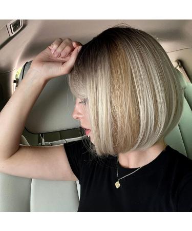 Haircube Short Bob Wig with Bangs - Heat-Resistant Synthetic Fiber for Party Cosplay & Daily Wear - Dark Shadow Blonde - Buy Online on GoSupps.com
