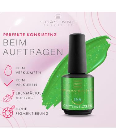 SHAYENNE Made in Germany Shellac Gel Nail Polish 15 ml for UV LED Lamp | 164 Glitterize Green Glitter | Gel Nail Polish for UV Nail Lamp | LED Nail Polish Gel Polish Nail Gel - Buy Online on GoSupps.com