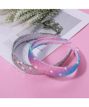 Sibba Rhinestone Headbands Set - Sparkly Thin & Wide Hair Bands for Girls - Silver Glitter Sequin Jeweled - Perfect for Easter Day - 2 PCS - Buy Online on GoSupps.com