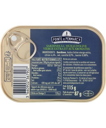 Sardines in olive oil and herbs Pointe de Penmarc'h set of 6 cans of 115 g - Delivery in 2 to 3 working days from Brittany - Buy Online on GoSupps.com