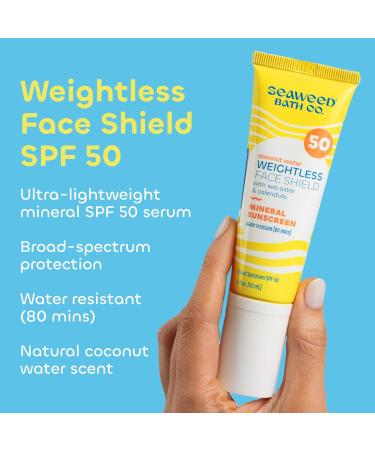Weightless Face Shield SPF 50 - Seaweed Bath Co. Zinc Oxide Sunscreen Serum | Lightweight Water Resistant Facial Moisturizer - 1.7 Oz | Shop Internationally - Buy Online on GoSupps.com