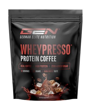 Wheypresso Protein Coffee - Poudre de prot ine avec concentr de whey & isolat - Avec du vrai caf & de la caf ine - Boisson cr meuse haute prot ine - (908 g Caf Dark)