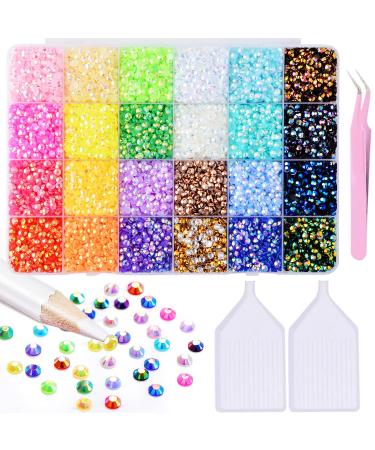 Umillars 18000 Pieces Same Color Bottom Flatback Nail Art Crystal Rhinestones Mix 24 Colors with Picker Wax Pencil for Crafts Clothes Shoes Face Makeup (kit-1)