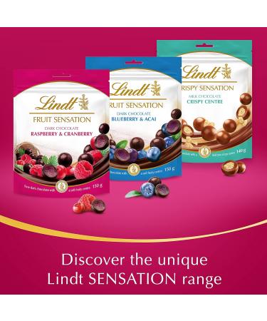 Lindt FRUIT SENSATION Chocolat noir sensation framboise et canneberge pochette 150 g - Buy Online on GoSupps.com