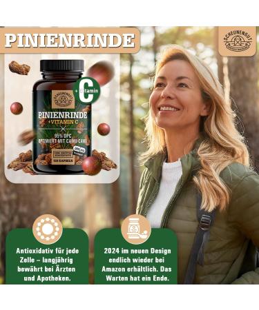 Pine Bark Extract 475mg + Vitamin C | 150 Capsules | 95% OPC | 25:1 Extract | Premium Quality by Scheunengut  - Buy Online on GoSupps.com