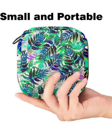 Menstruation Pad Bag with Zipper - Women's Napkin and Tampon Organizer in Tropical Green Leaf - Stylish & Functional Collective Bag for Girls - Buy Online on GoSupps.com