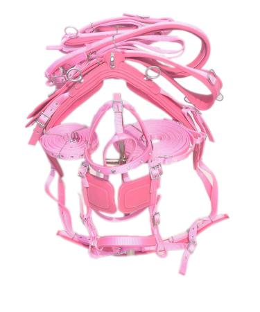 SHOWMEN CRAFT Nylon Horse Driving Harnesses for Single Horse Pink Color with Diamonte Browbnd Bridle (COB)