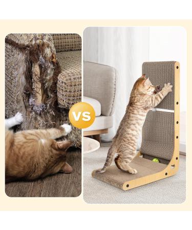 TATAPO L Shape Cat Scratcher 26.8 inch Large Size Vertical Cat Scratching Board Cat Scratchers for Indoor Cats Protecting Furniture Cat Scratch Pad Cardboard Cat Scratching with Ball Toy Wood Color - Buy Online on GoSupps.com