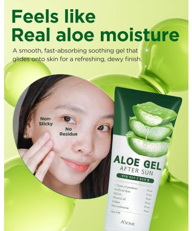 A'SOME After Sun Aloe Soothing Gel Korean Multi-Purpose Cooling Moisturizer with 99% Aloe Vera and Cica for Face Hair & Body for Dry Sensitive Skin Non-Sticky Formula Free from Parabens 6.8fl.oz - Buy Online on GoSupps.com