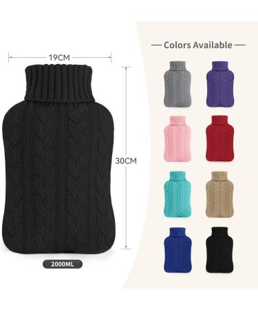 2L Hot Water Bottle with Knitted Cover - Hot/Cold Compress for Pain Relief - Black - Buy Online on GoSupps.com