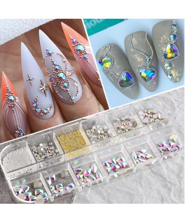 FEIlei 12 Grids Box Set Flat Back Rhinestones and Small Round Diamond Combination for DIY Nail Art Accessories Crystals - Buy Online on GoSupps.com