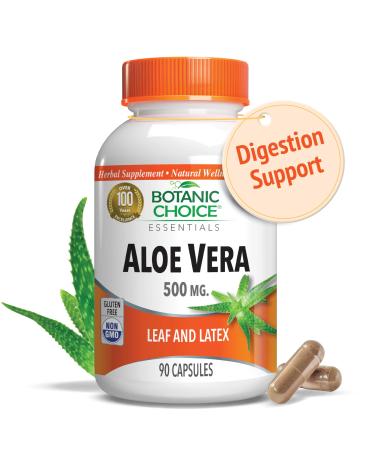 Aloe Vera- Leaf and Latex, Digestive, Liver, Stomach health-Contains Amino Acids, Vitamins, Minerals, Enzymes- 500mg-Gluten Free, Non-GMO-90 capsules 90 Count (Pack of 1)