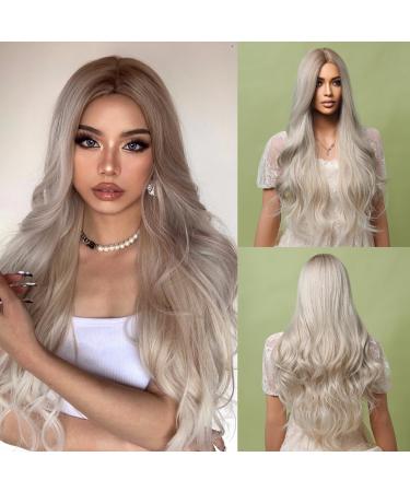 Testar long ombre blonde wig for women Loose corrugated hair wigs platinum curls glue -free wigs natural synthetic wig for female daily cosplay/party clothing blonde ombre