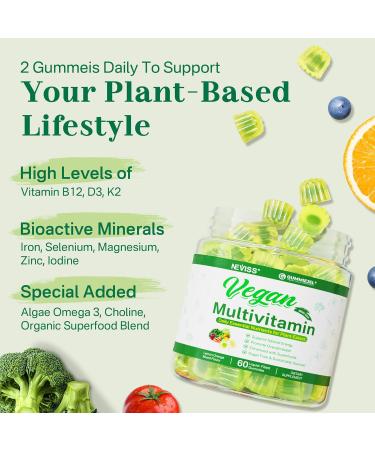 Algae Calcium Gummies 600mg with Vegan Multivitamin for Women Men with Iron Vitamin B12 A D3 K2 Algae Omega 3 Magnesium Zinc - Buy Online on GoSupps.com